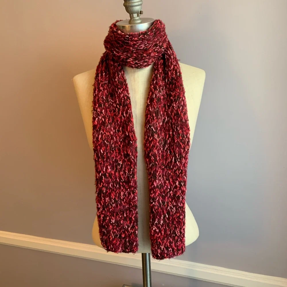 Red chenille scarf in multi shades approximately 64” long warm and cozy
